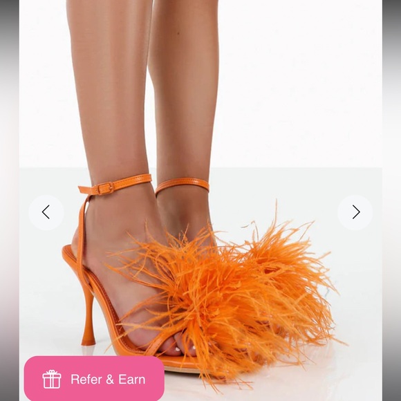 Shoes - Orange Feathered Heels